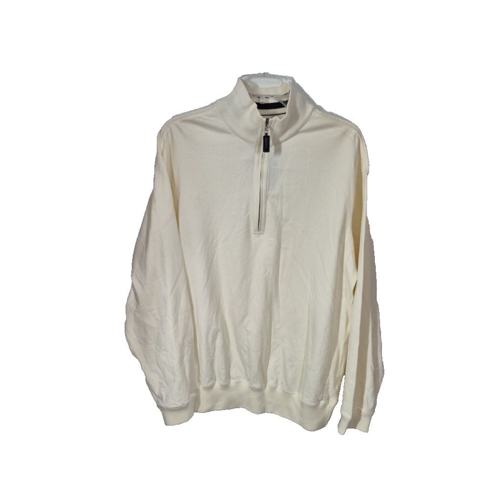 Roundtree & Yorke 1/4 Zip Sweater Mens‎ Medium Cream Long Sleeve Pullover NEW